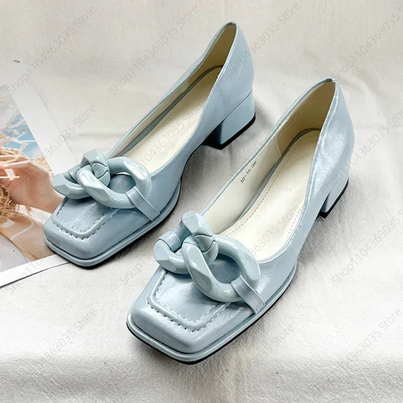 Women Shoes Hot Sell square Toe Pumps Patent Leather Dress High Heels Boat Party Wedding Zapatos Mujer Wedding PU