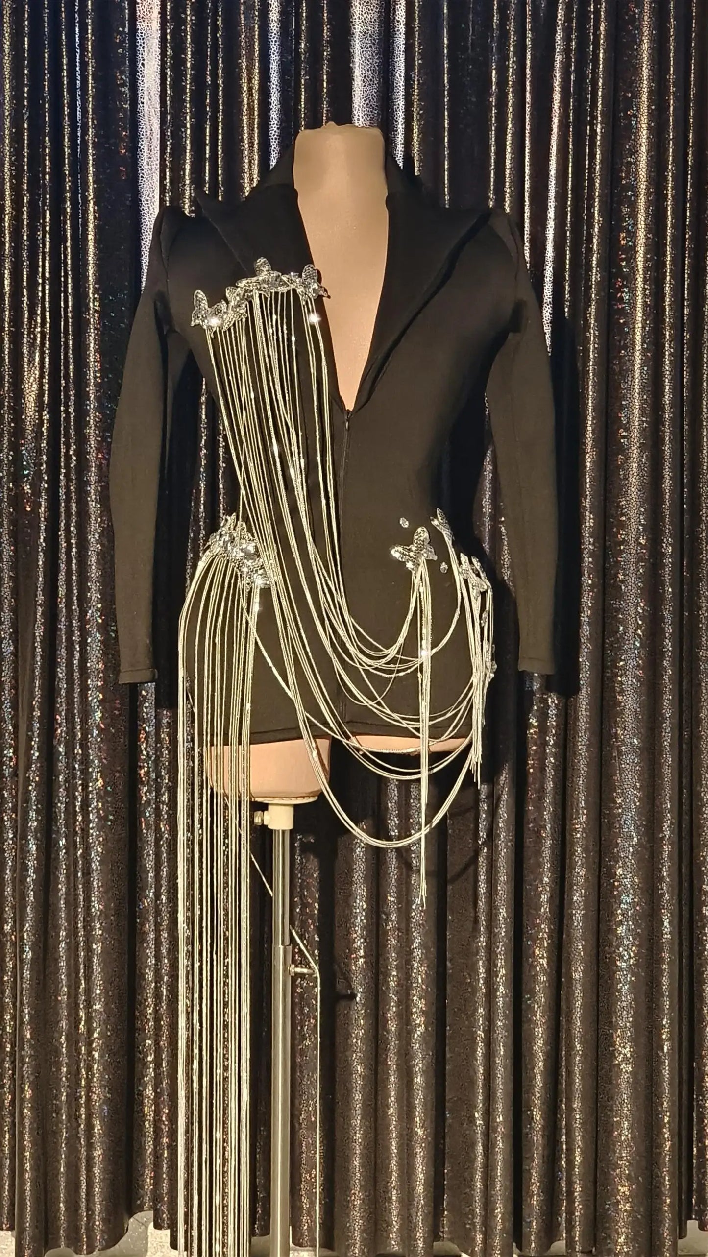 Fashion Design Sense Rhinestone Tassel Chain Bar Performance Party Club Host Business Suit Women Party Prom Blazer Stage Wear