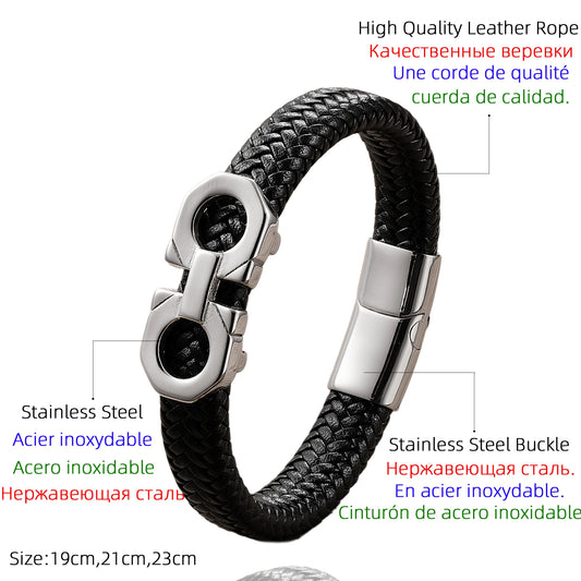 Fashion Hip-Hop Stainless Steel Bracelet Man European and American Vintage Leather Rope Braided Bracelets Individuality Gift