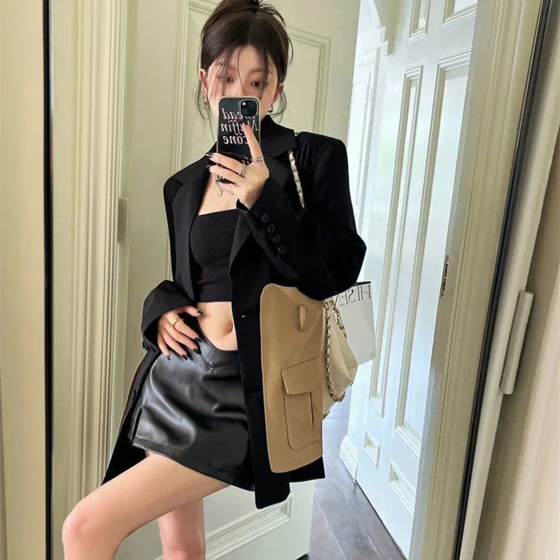 2025 Blazer Women Fashion New Loose Spliced Pocket Korean Single Breasted Blazer Mujer Female with Belt