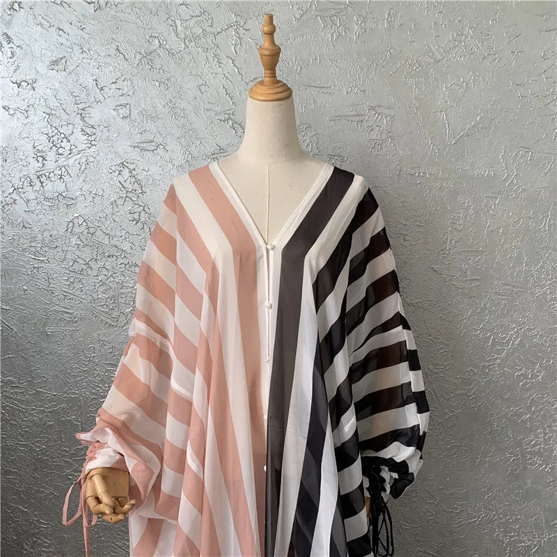 Houseofsd Fashion African Design Abaya Dubai Maxi Striped Loose Dress Robe Gown Muslim Lady European American Clothes With Inner