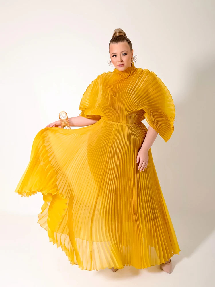 Plus Size Pleated Dresses For Women Elegant Evening Party African Prom Dress Luxury Casual Female Fashion Clothing High Quality