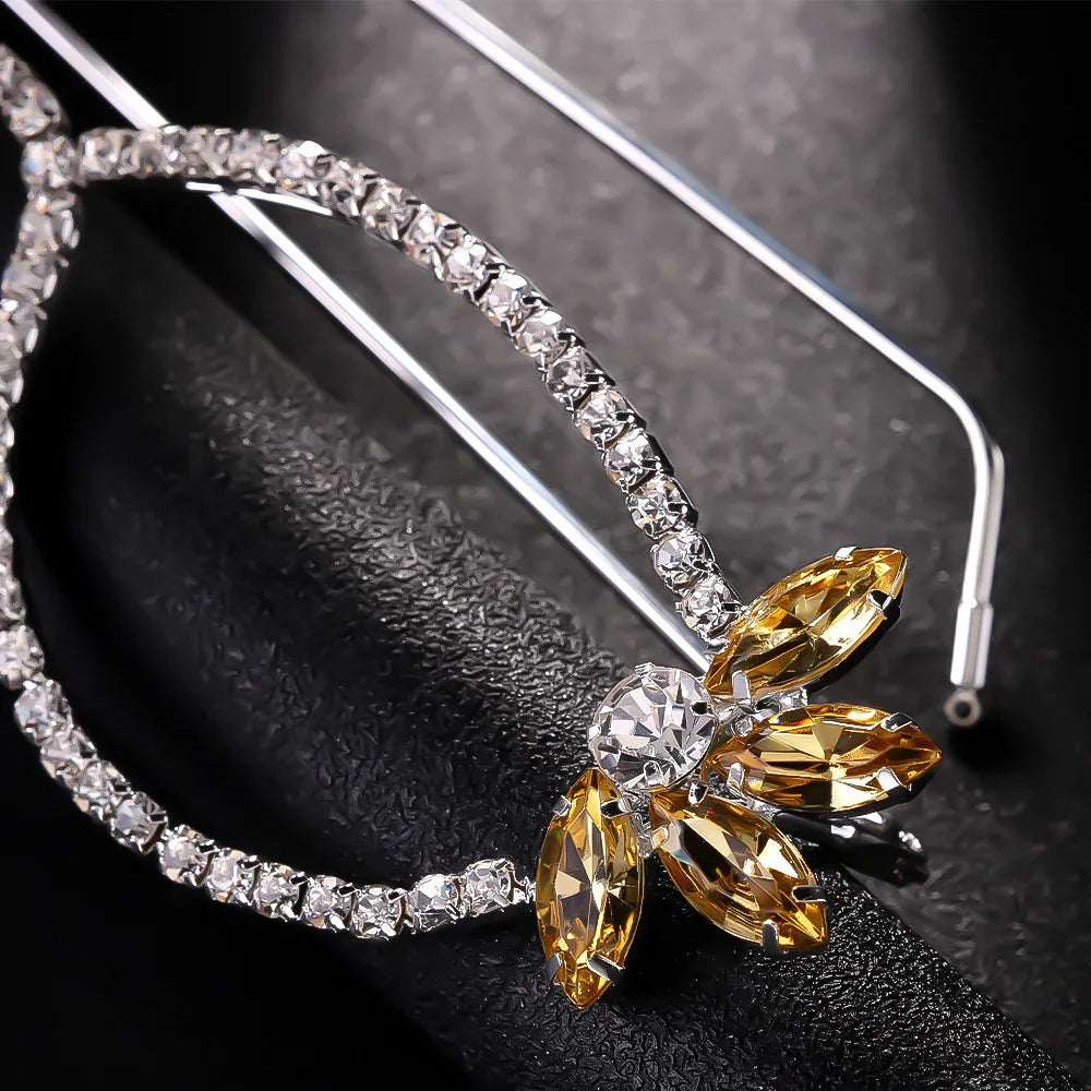 Fashion Yellow Crystal Flower Sunglasses Frame Face No Lens Party Gift Exquisite Lady Oval Rhinestone Eyewear Frame Prom Jewelry