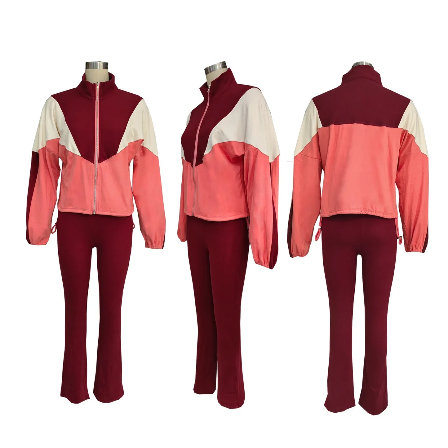 TW545 Velvet Blend Color Matching Zipper Cardigan Leggings Sports Two-piece Set