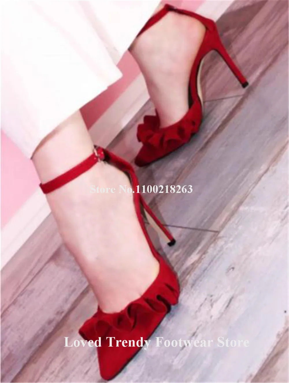 Newest Purple Yellow Red Suede Fringes Thin Heel Pumps Elegant Pointed Toe Ruffles Ankle Straps Stiletto Heel Dress Shoes