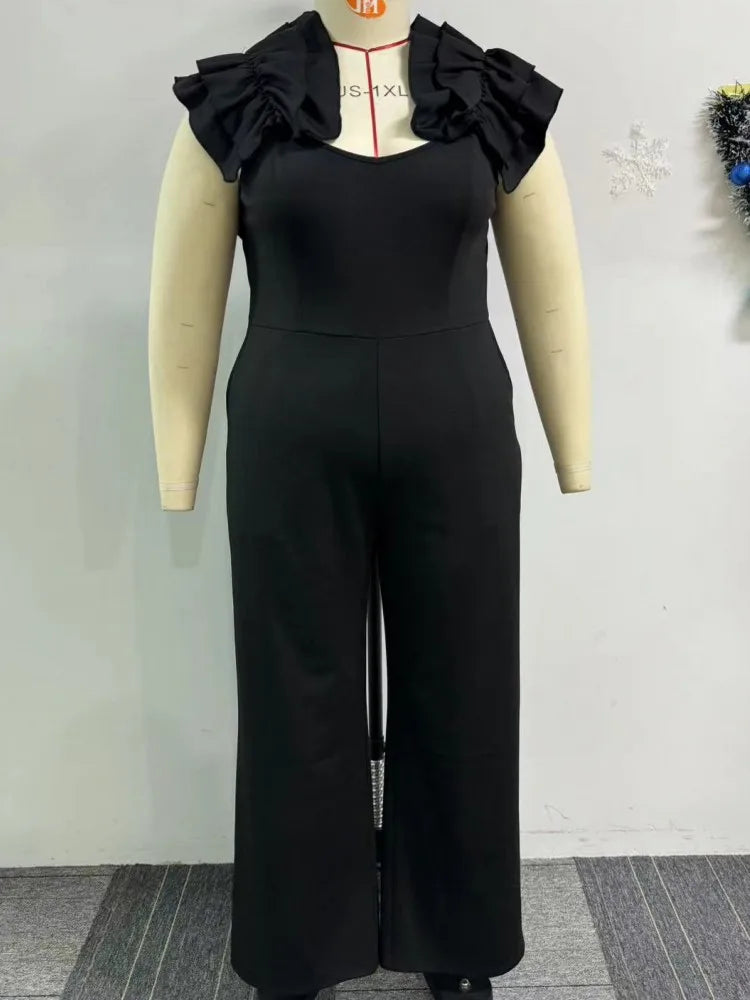 Plus Size Women Clothes Jumpsuit Summer Clothes Black Urban Leisure Bodysuit New 2024 Wide Leg Jumpsuit Wholesale Dropshipping