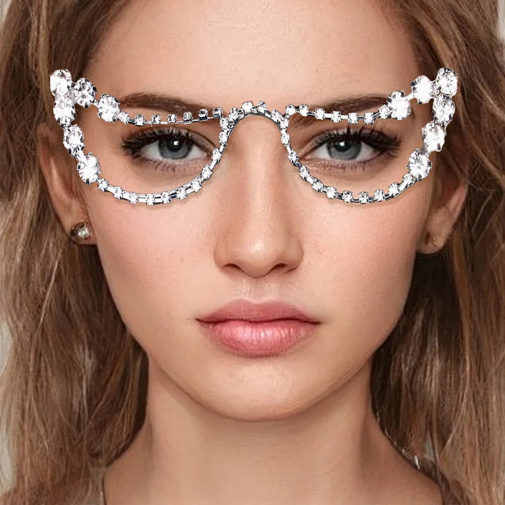 Fashion Yellow Crystal Flower Sunglasses Frame Face No Lens Party Gift Exquisite Lady Oval Rhinestone Eyewear Frame Prom Jewelry