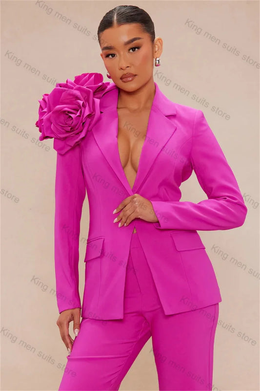 Bold Fuchsia Blazer with Statement Floral Accent