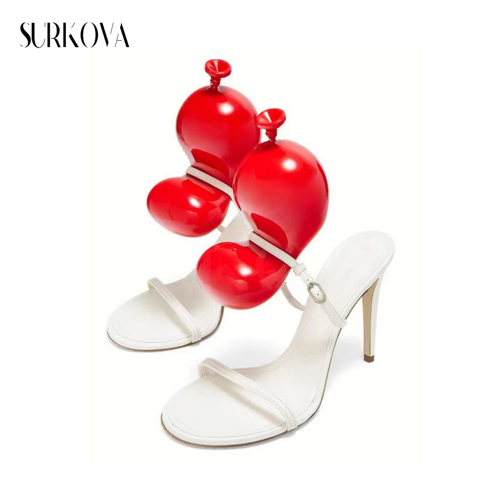 Red Balloon Fashion Sandals for Women Peep Toe High Heels Elegant 2023 Shoes Causal Buckle Strap Lady Outfit Luxury Chic Sandals