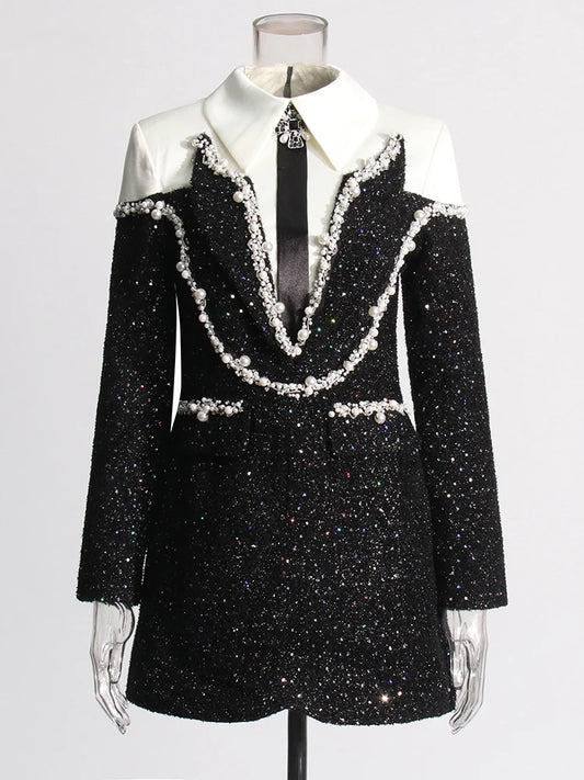 Embellished Tuxedo-Inspired Blazer Dress