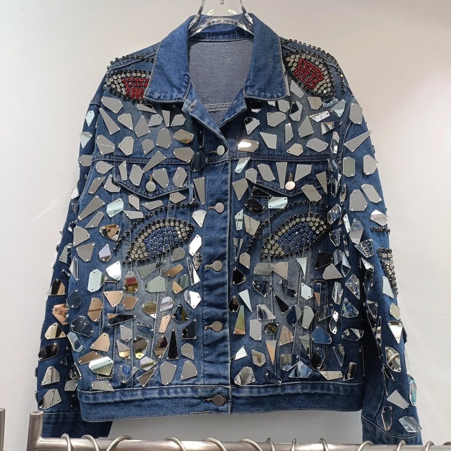 Premium Denim Jacket New Autumn Heavy Industry Sequins Handmade Diamond-encrusted Fashion Handsome Top Single-breasted Cool Coat