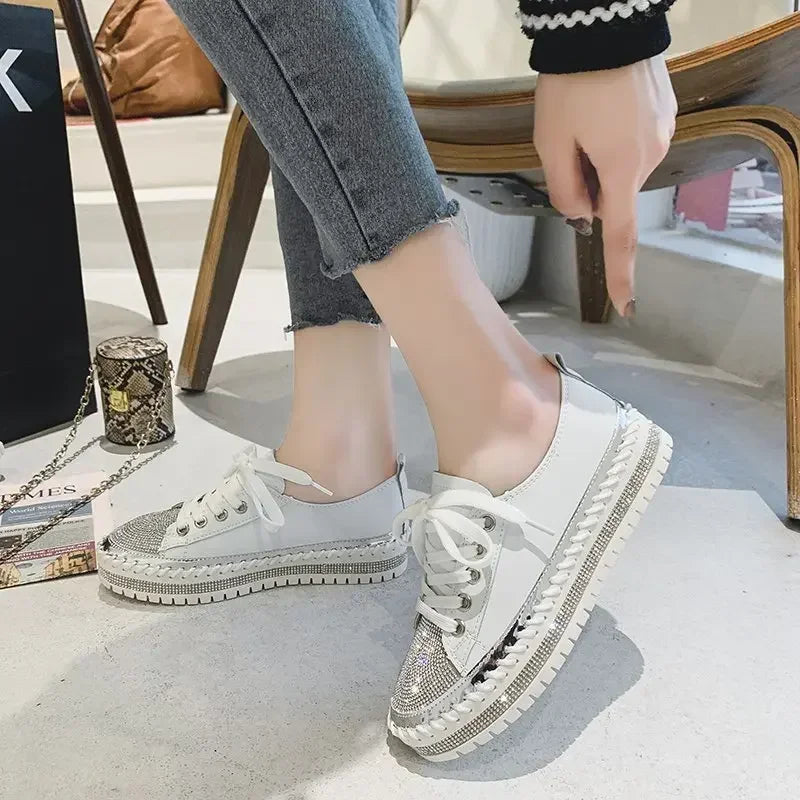 2024 New Rhinestone Good Walking Vulcanize Shoes Women Diamond Thick Soled Shoes 5 Colors Sequin Fashion Board Shoes Size 43