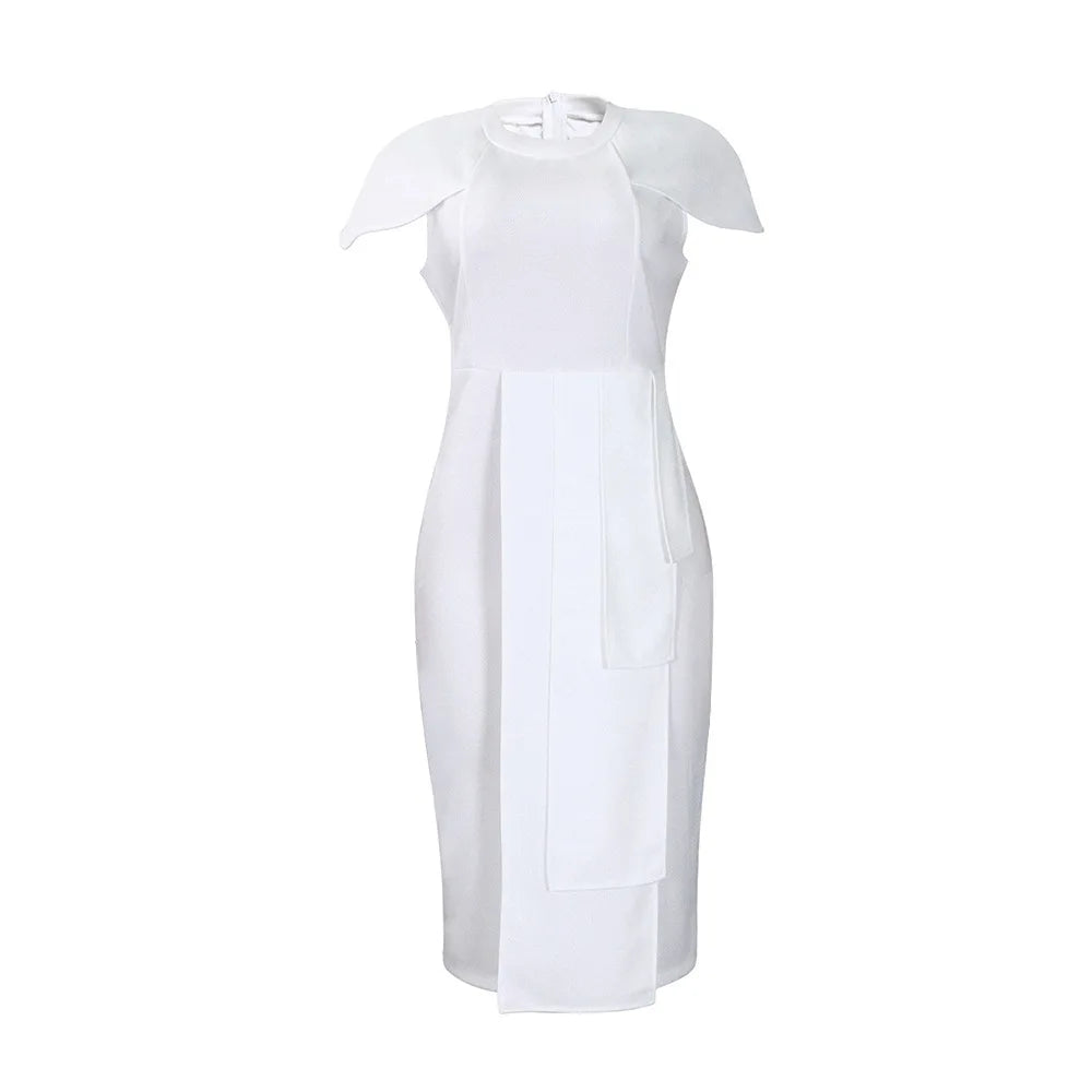 Modest Church Dresses for Women Elegant Classy Bodycon Short Sleeves Ruffles Party Office Ladies Midi Female Gowns African New