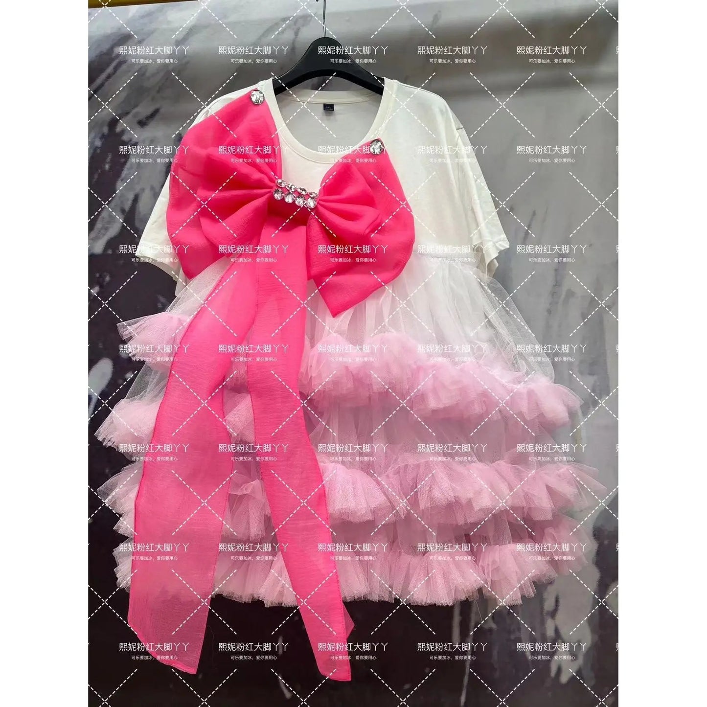 Original Design New Spring Summer Women Short Sleeve T-shirt Beads Bow Mesh Splicing Loose Tee Dress All-match Fairy Tops