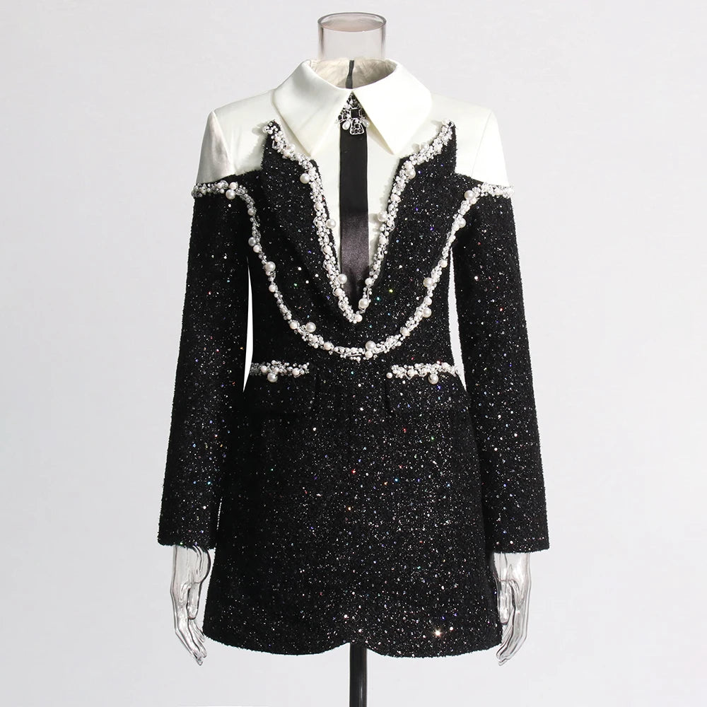 Embellished Tuxedo-Inspired Blazer Dress