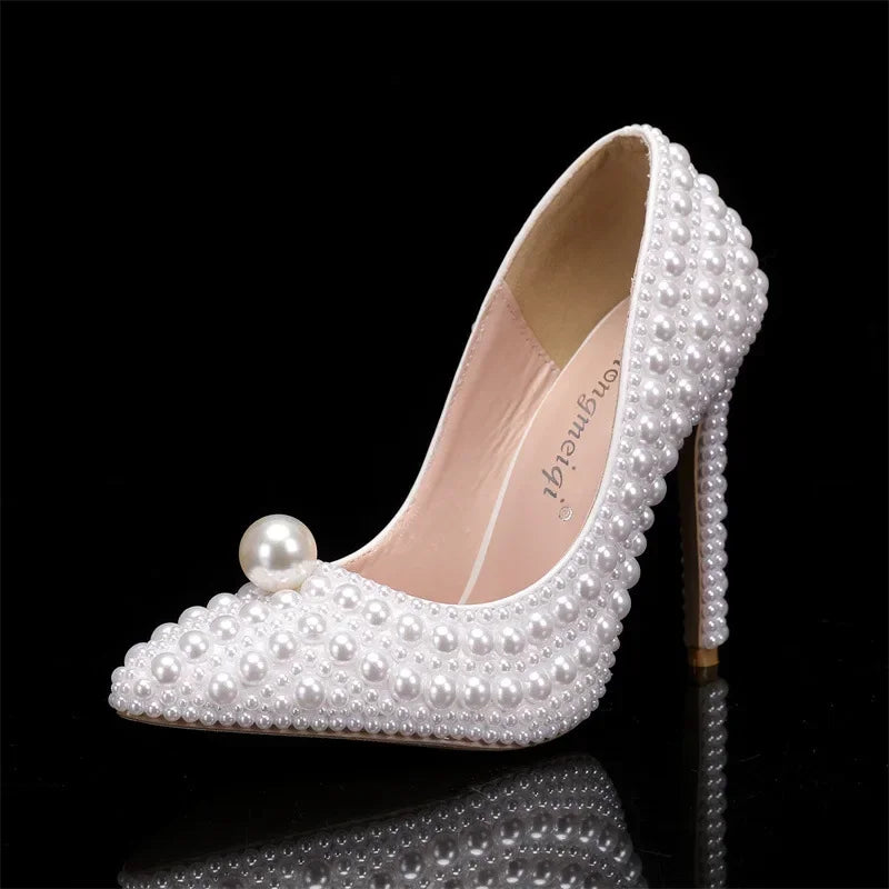 ALIDI SC New Pointed Pearl High Heels Women's Shoes with Fine Heels Wedding Dress Bridal Party Princess Shoes Size 35-43