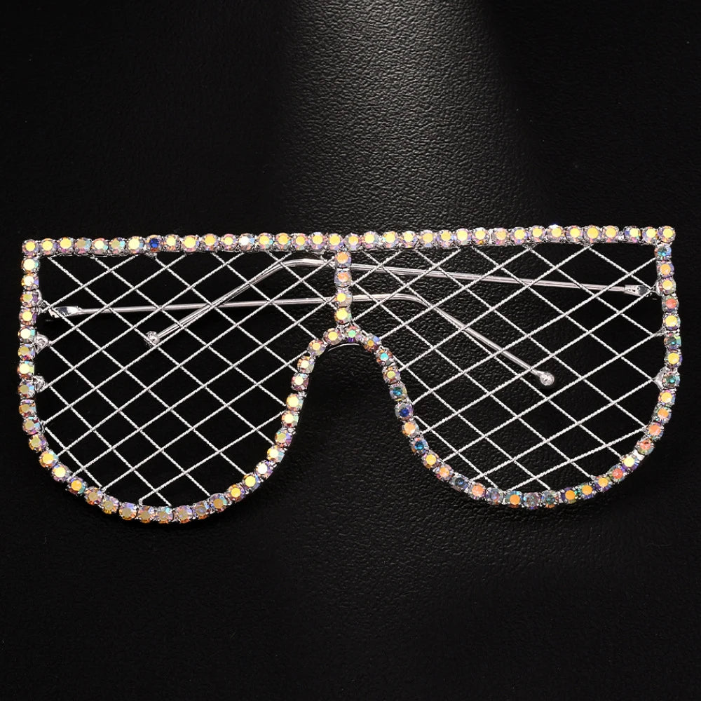 Colorful Crystal Mesh Eyeglasses Frames No Lenses Face Accessories 2025 Exaggerate Rhinestone Sunglasses Glasses Party for Women