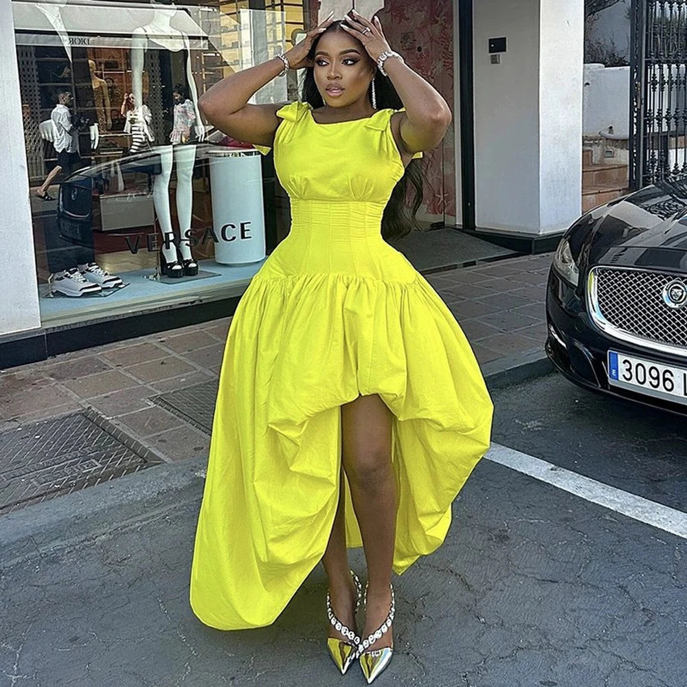 2024 African Design Popular Casual Dresses Women Elegant Solid Color Front Ruffles Formal Church Office Ladies Dress for Work