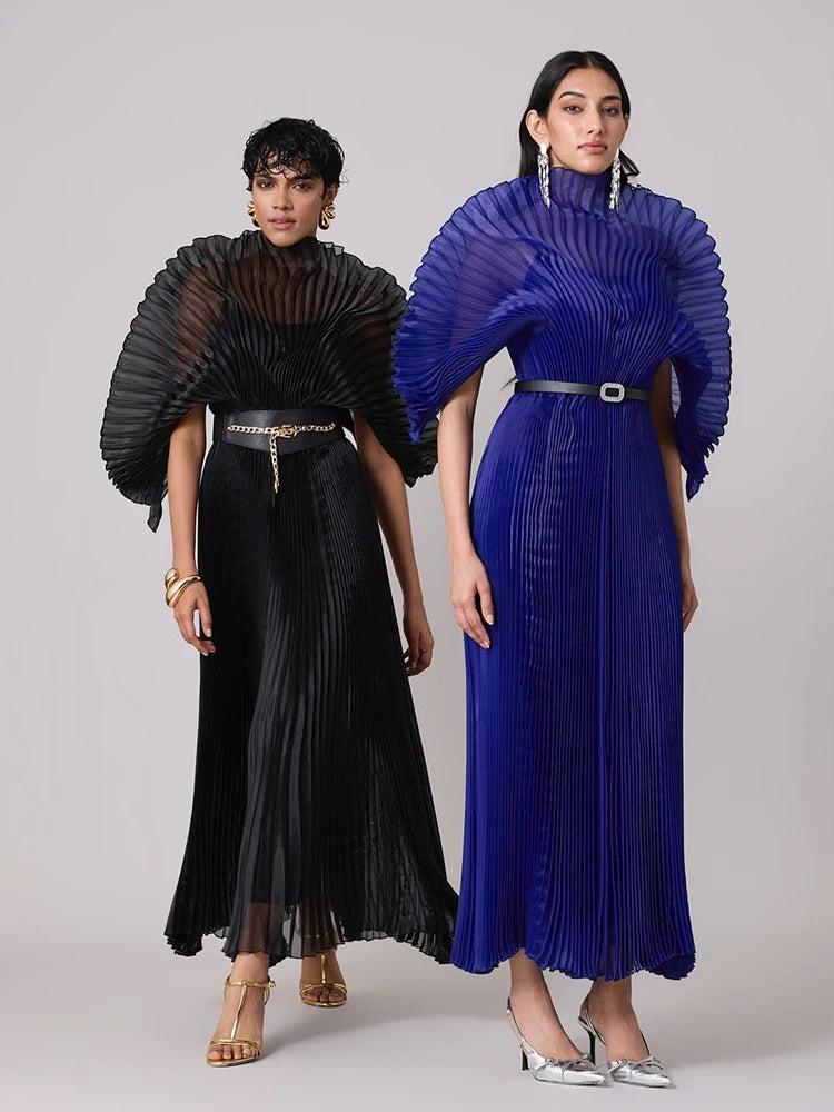 Plus Size Pleated Dresses For Women Elegant Evening Party African Prom Dress Luxury Casual Female Fashion Clothing High Quality