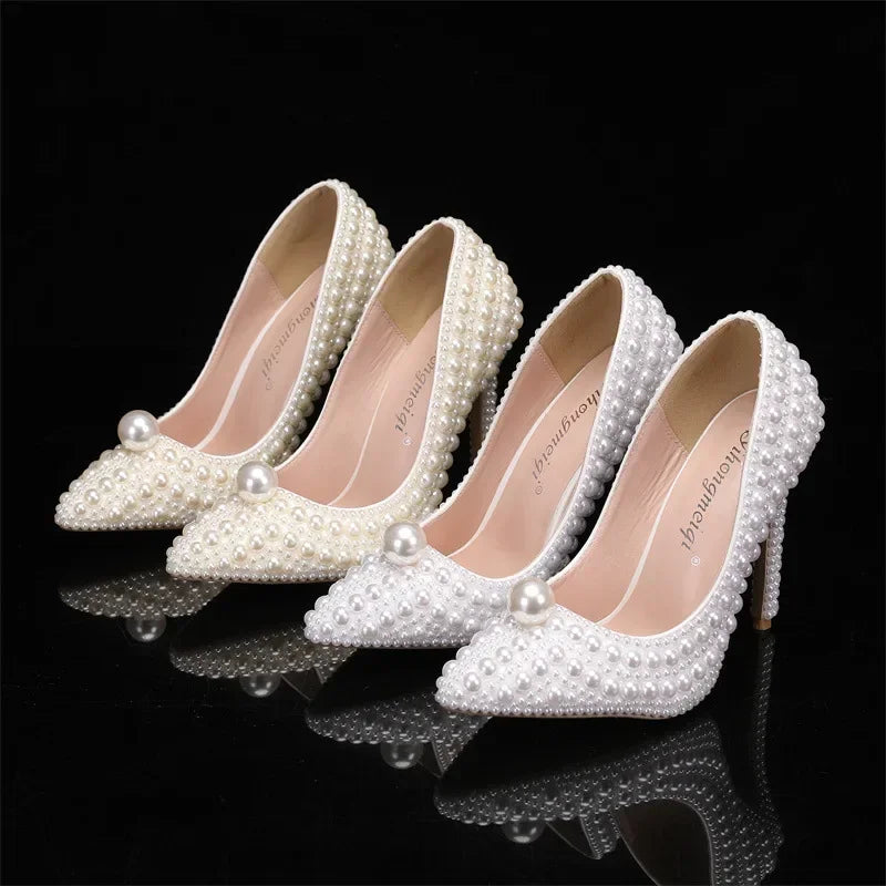 ALIDI SC New Pointed Pearl High Heels Women's Shoes with Fine Heels Wedding Dress Bridal Party Princess Shoes Size 35-43