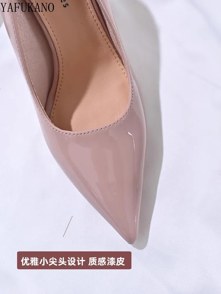 9.5Cm Sexy Patent Leather Pointed Toe High Heels Temperament High-end Not Tiring Feet Girl Party Prom Shoes Brown Stiletto Heels