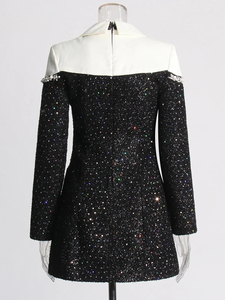 Embellished Tuxedo-Inspired Blazer Dress