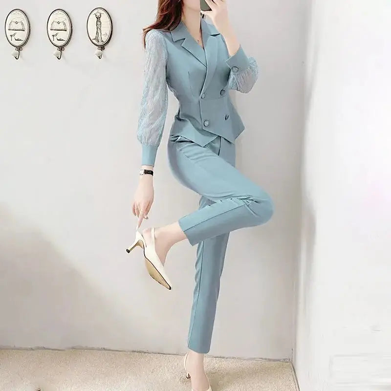 Blazer Sets Trend Jacket for Women Elegant Set 2 Pieces Luxury Luxury Women's Suits Two Parts Tailoring Korean Clothing Coat Hit