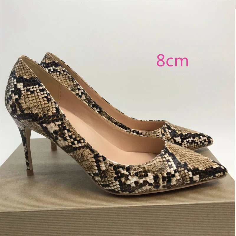 Brown Snake Print 12cm Extreme High Heel Pointed Toe Women Pumps Valentine Stiletto Woman Shoes Party Evening YG027 ROVICIYA