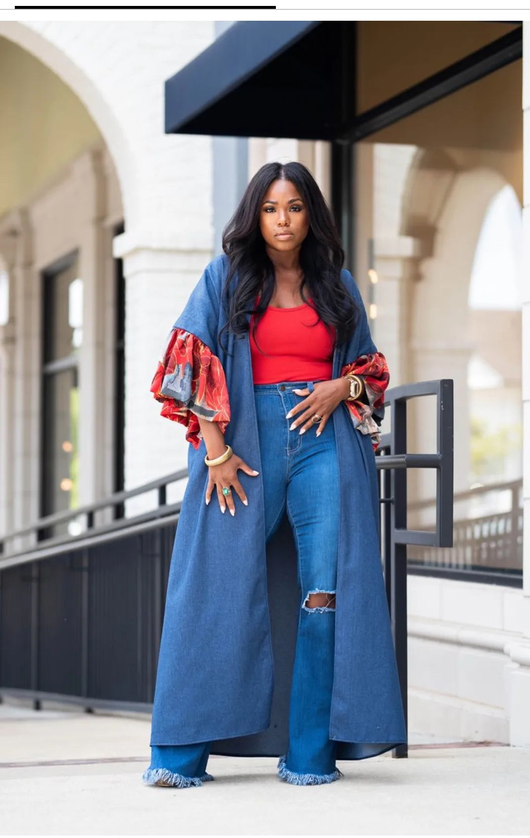 Europe Fashion Demin Blue Open Front Cardigans African Women Streetwear Ruffle Sleeve Duster Coat Muslim Outlets Long Duster