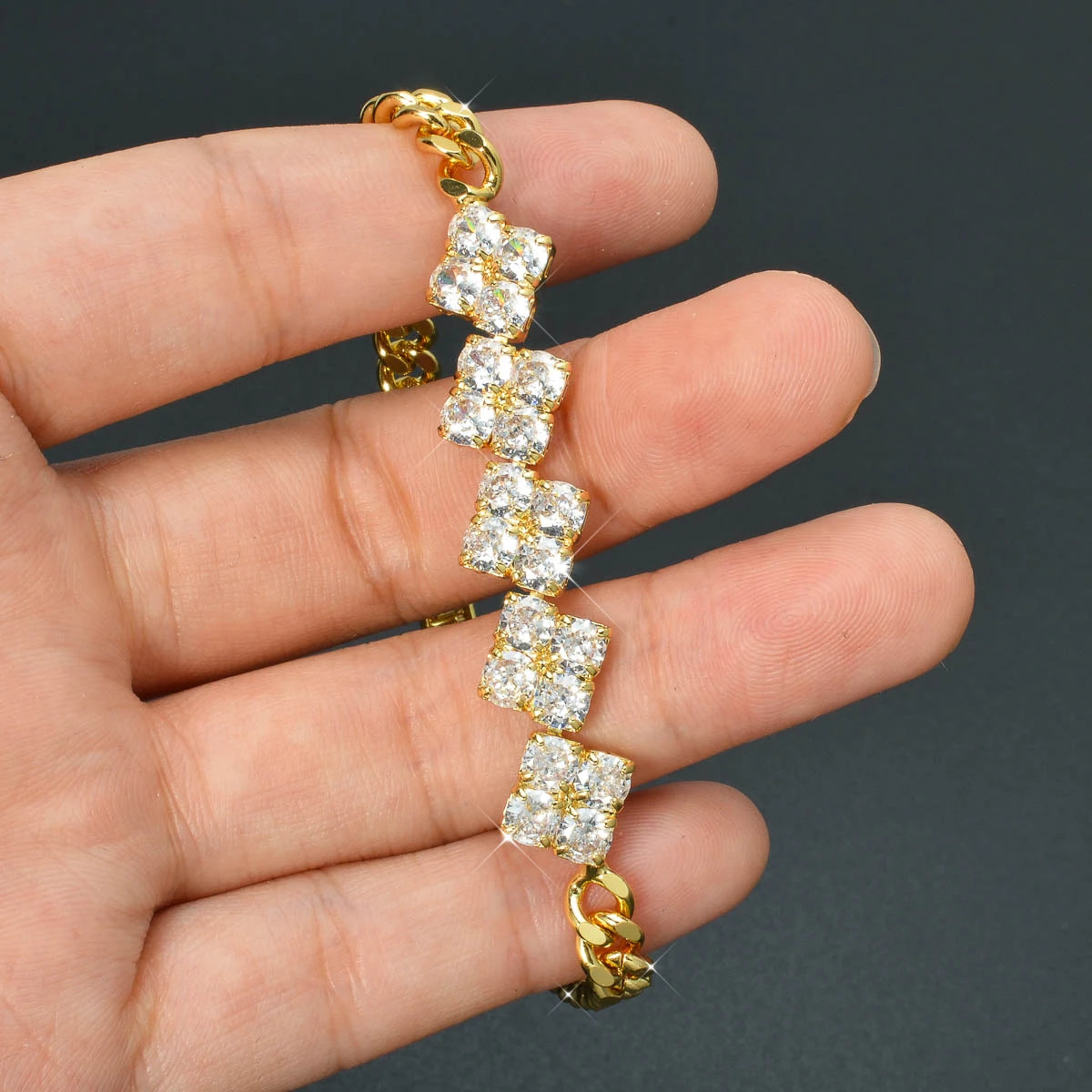 Bohemia Jewelry Shiny Zircon Bracelet Romantic Gift for Girls Classic Charms Bracelets Gold Plated Cuban Chain Wrist