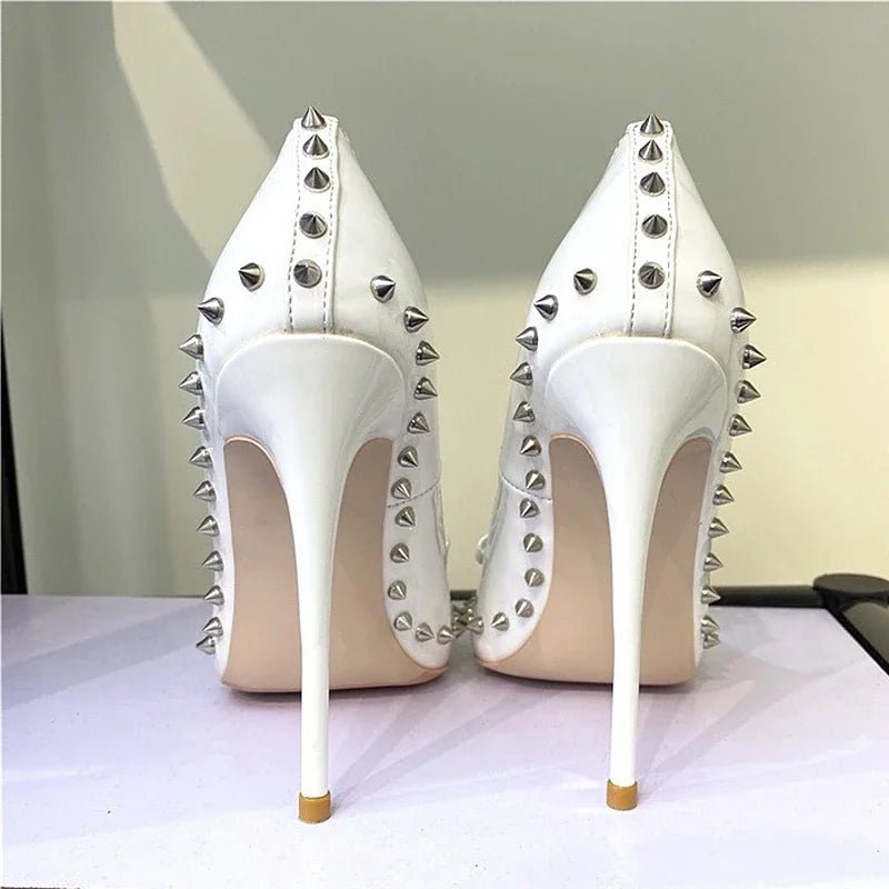 Heelgoo 2025 Newly 12cm 10cm 8cm Spikes Bow Women Sexy Pointy Toe High Heel Shoes Party Dress Stiletto Pumps Plus Size 33-46