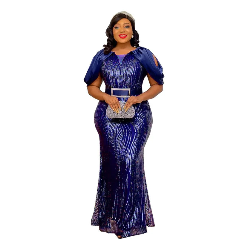 African Wedding Dresses For Women Ruffle Short Sleeve Party Long Sequin Dress Bodycon Pencil Curve Formal Ankara Evening Gowns