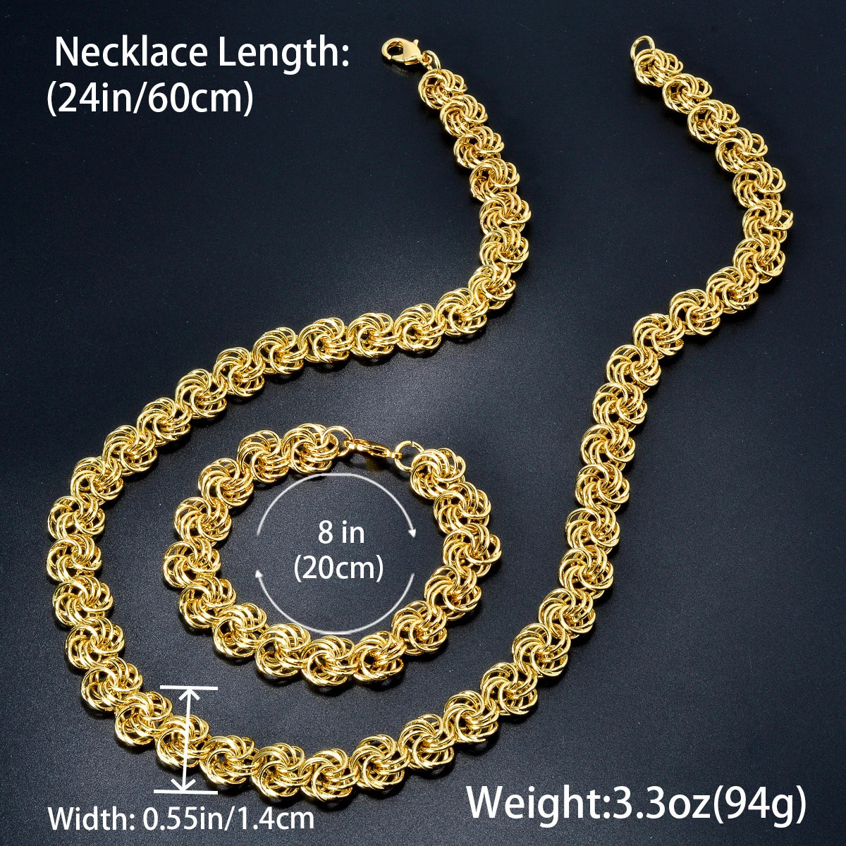 1 set thick Dubai Gold Plated Necklace Bracelet set Linking Cuban Necklace for female male Hip Hop Rock Party jewelry set gift