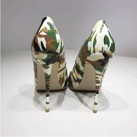 Black Green Brown Mixed Color Camouflage Patent Leather Pumps Sexy Women Pointed Toe 8 10 12 CM Stiletto Heels Dress Shoes