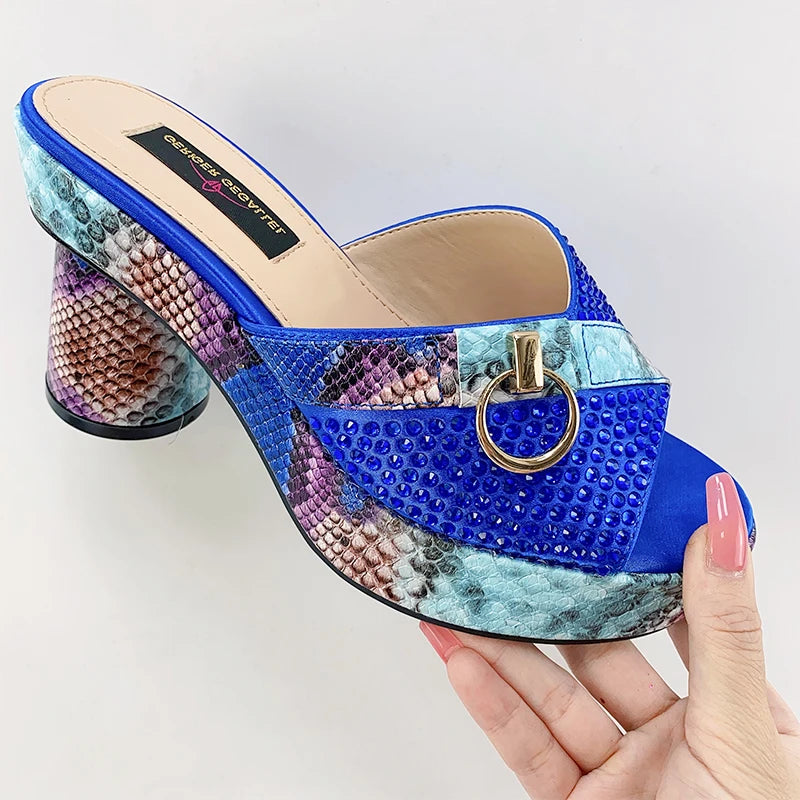 Fashionable Top Italian Designers 2023 Luxury Round Toe  Bright Diamond Snake Print Summer Women's Shoes With High Heels