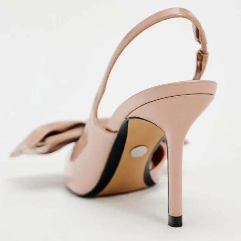 Woman’ s Pink Bow Fashion Heels Pointed Toe Heeled Slingback Pump 2025 Autumn New Female Casual Party Slingbacks Stiletto Heels