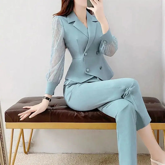 Blazer Sets Trend Jacket for Women Elegant Set 2 Pieces Luxury Luxury Women's Suits Two Parts Tailoring Korean Clothing Coat Hit