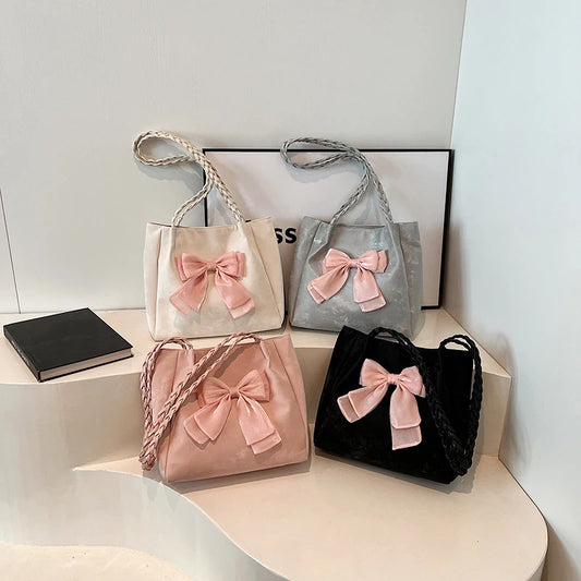 Large Capacity Butterfly Shoulder Bag Vintage Ballet Style Bag PU Leather Tote Bag Women Handbag Fashion Underarm Backpack