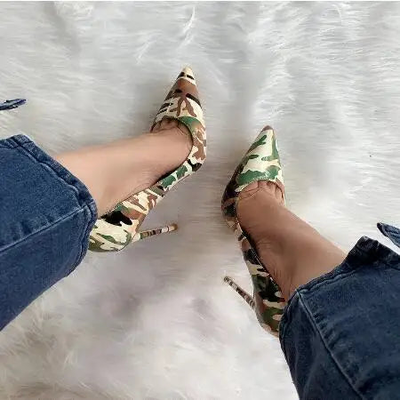 Black Green Brown Mixed Color Camouflage Patent Leather Pumps Sexy Women Pointed Toe 8 10 12 CM Stiletto Heels Dress Shoes