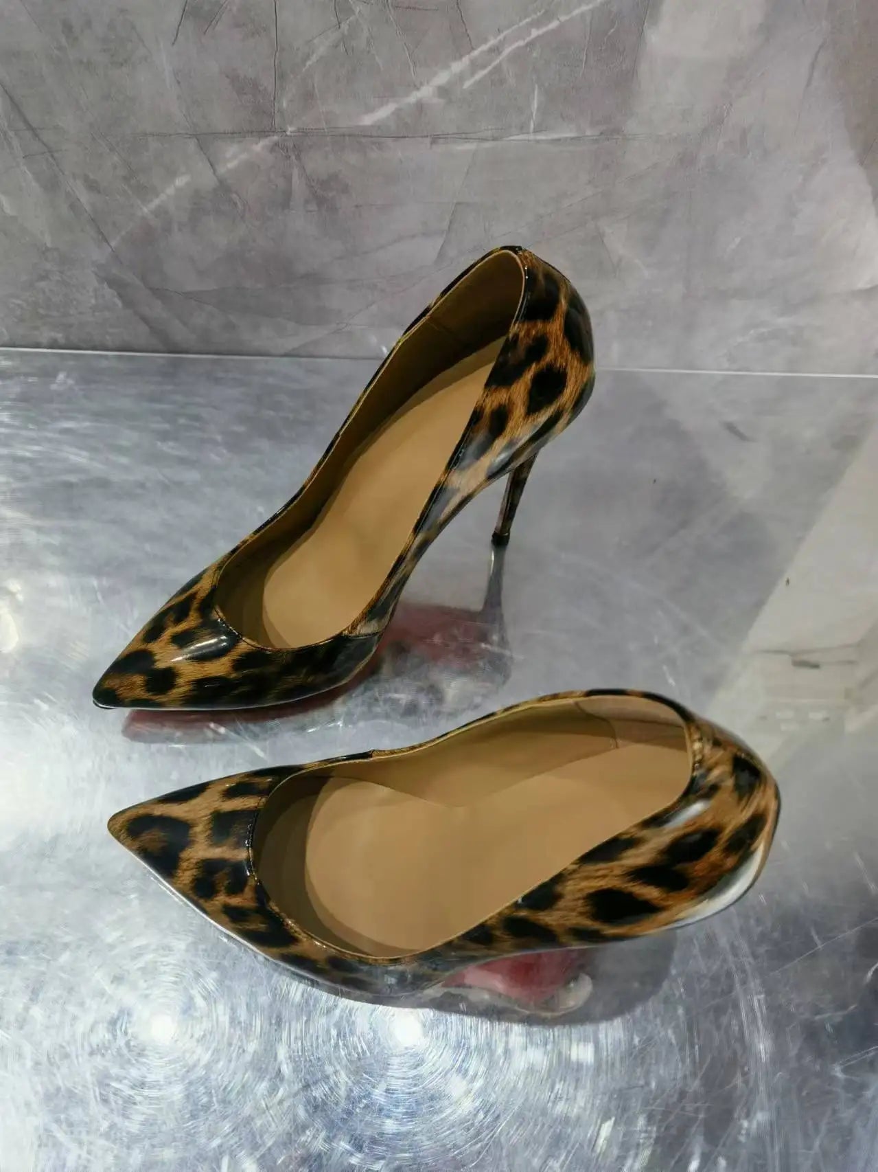 Brown Animal Pattern Patent Leather Women Pumps Pointed Toe Red Sole Single Shoes Female 10cm 12cm Stiletto High Heels Lady 2025