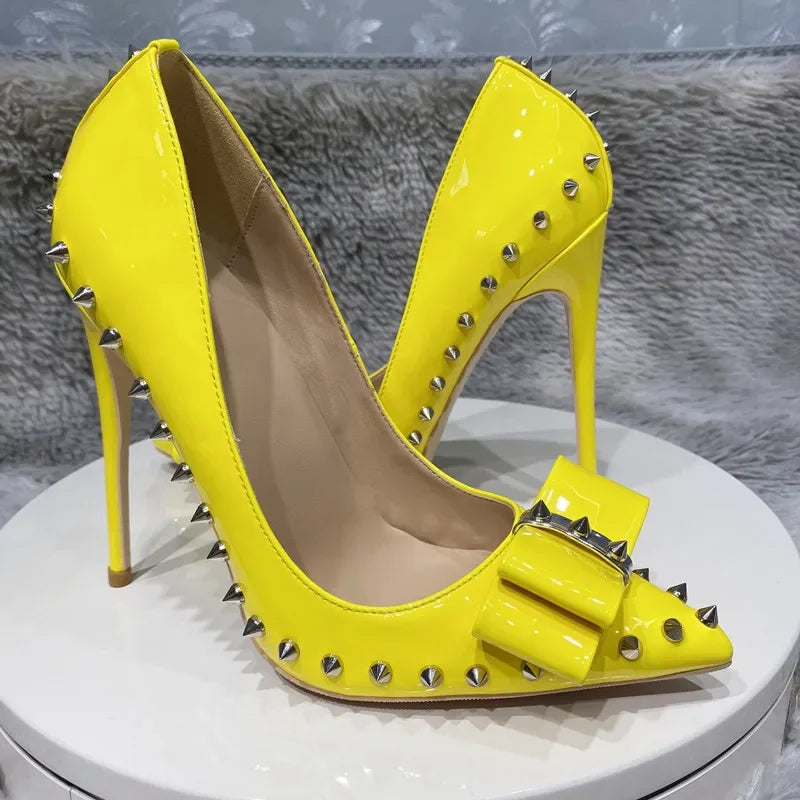 Heelgoo 2025 Newly 12cm 10cm 8cm Spikes Bow Women Sexy Pointy Toe High Heel Shoes Party Dress Stiletto Pumps Plus Size 33-46