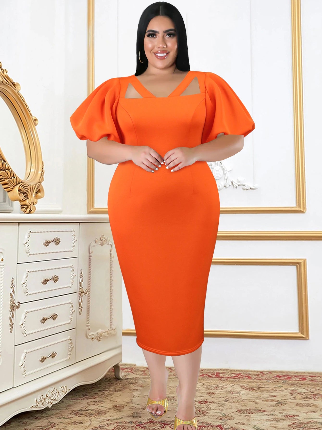 ONTINVA Women Modest Plus Size Party Dress Short Lantern Sleeve Bodycon Slim Robe African Female Evening Celebrate Birthday Gown