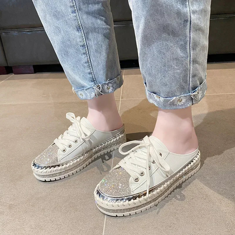 2024 New Rhinestone Good Walking Vulcanize Shoes Women Diamond Thick Soled Shoes 5 Colors Sequin Fashion Board Shoes Size 43