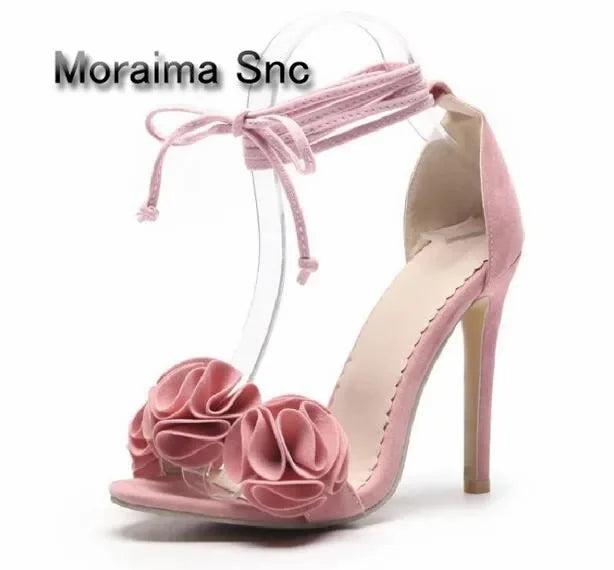 Moraima Snc Summer Women's Shoes Pink Yellow Dress Shoes Women Ruffles High Heels Sandals Women Size 44 Sapato Feminino