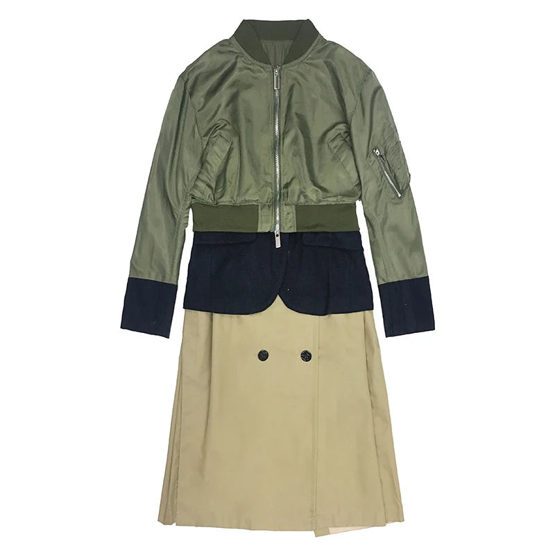 Military-Inspired Two-Tone Trench Coat