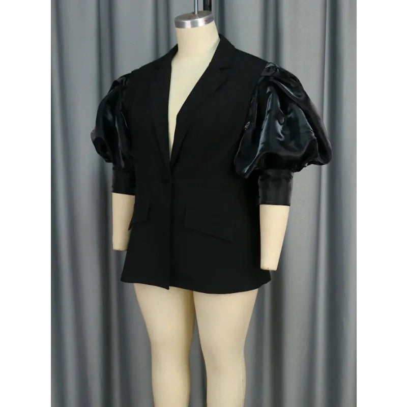 Black Blazer for Women Suit Jacket Office Ladies Business Casual Lantern Sleeves Classy Female Elegant Turn Down Collar Female