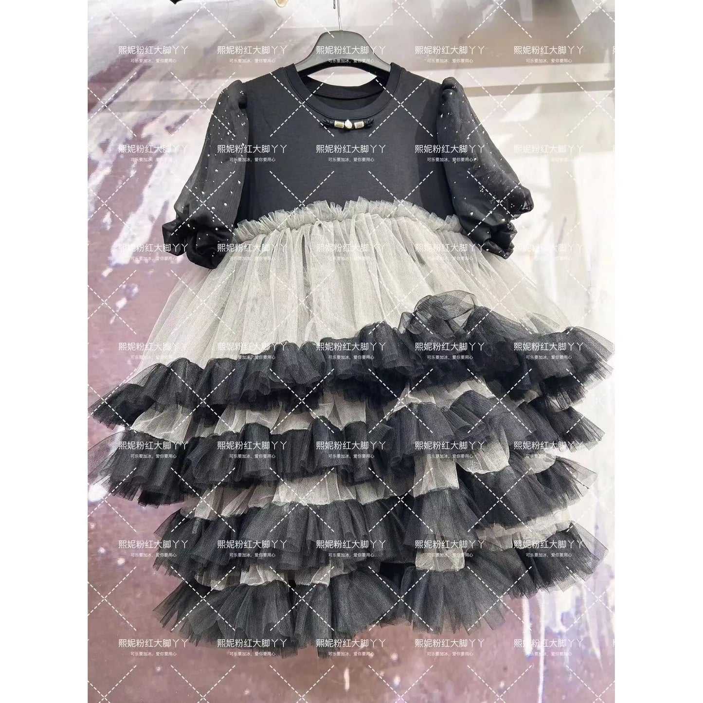 Original Design Age Reduction Puff Sleeve Women T-shirt Elegant Mesh Splicing Ruffles Mid-long Loose Tee Dress Princess Top