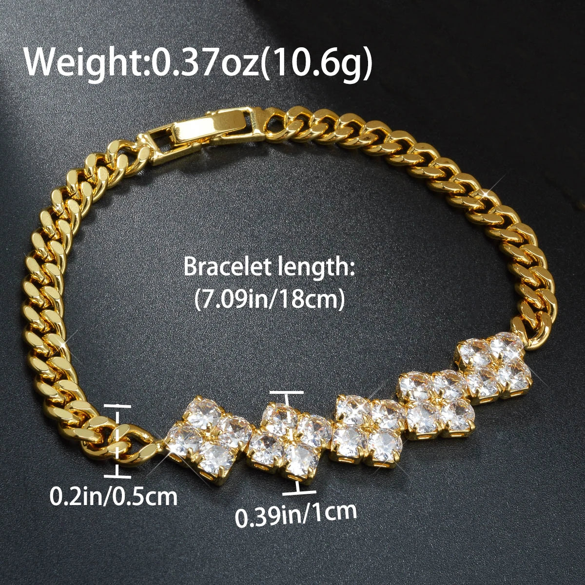 Bohemia Jewelry Shiny Zircon Bracelet Romantic Gift for Girls Classic Charms Bracelets Gold Plated Cuban Chain Wrist