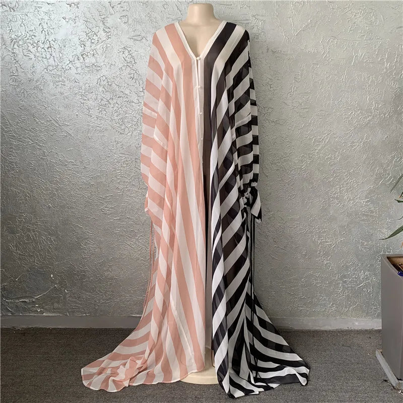 Houseofsd Fashion African Design Abaya Dubai Maxi Striped Loose Dress Robe Gown Muslim Lady European American Clothes With Inner