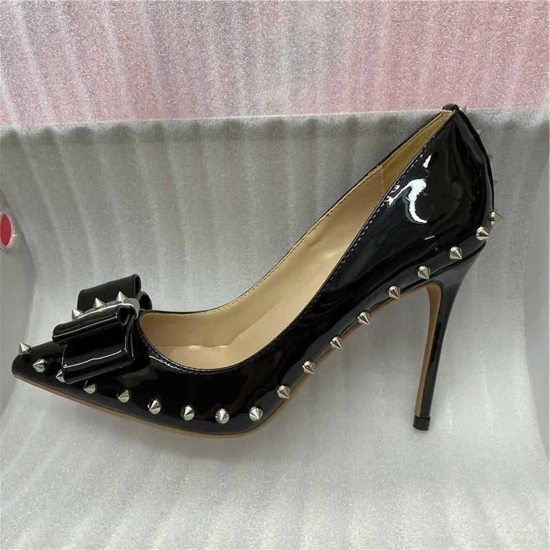 Heelgoo 2025 Newly 12cm 10cm 8cm Spikes Bow Women Sexy Pointy Toe High Heel Shoes Party Dress Stiletto Pumps Plus Size 33-46